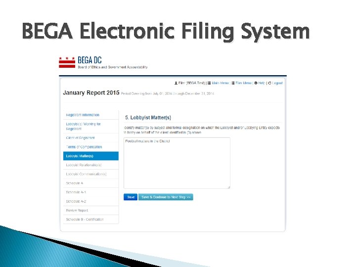 BEGA Electronic Filing System 