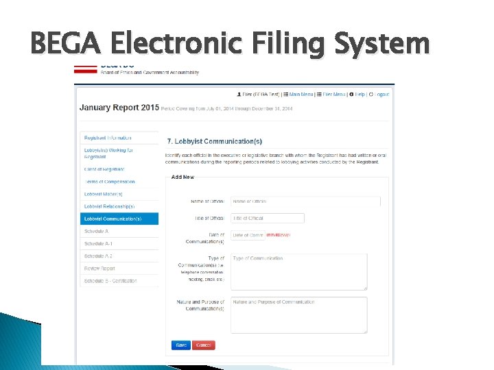 BEGA Electronic Filing System 
