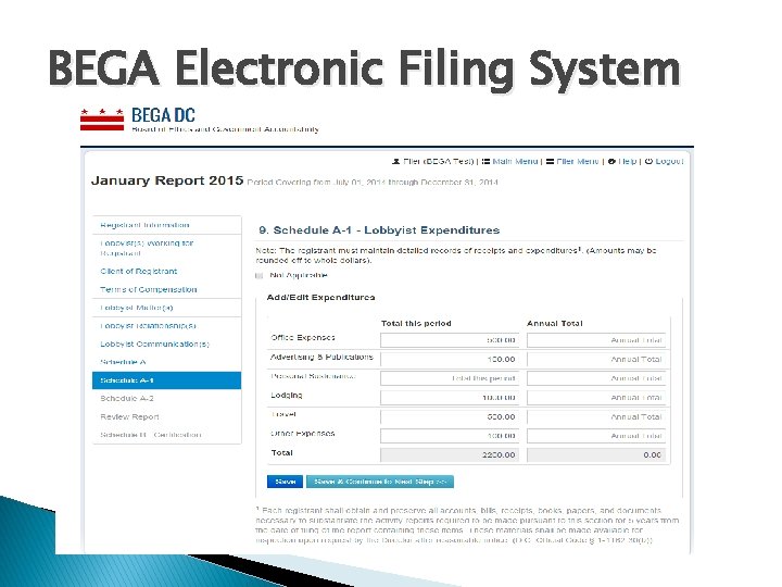 BEGA Electronic Filing System 