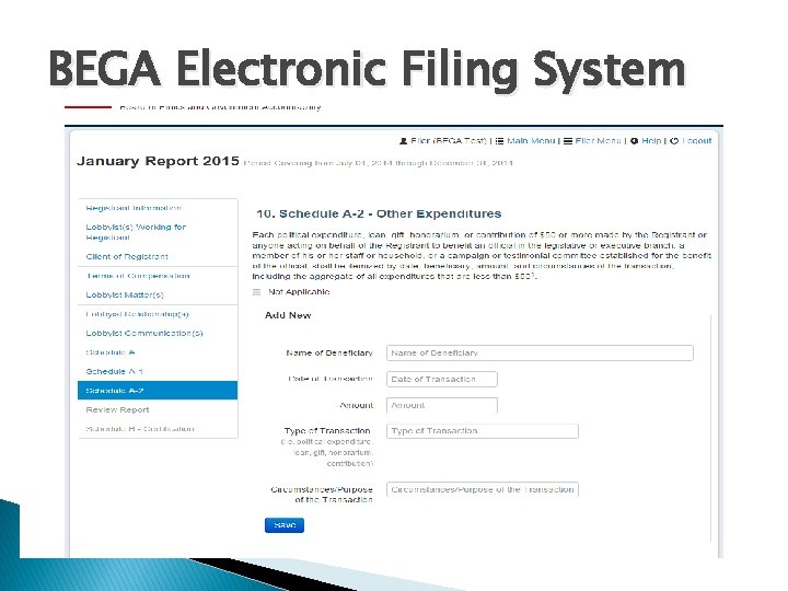 BEGA Electronic Filing System 