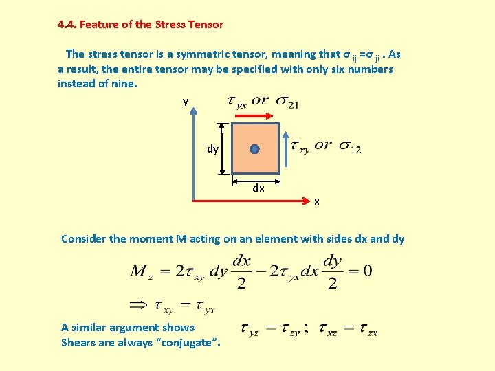 4. 4. Feature of the Stress Tensor The stress tensor is a symmetric tensor,