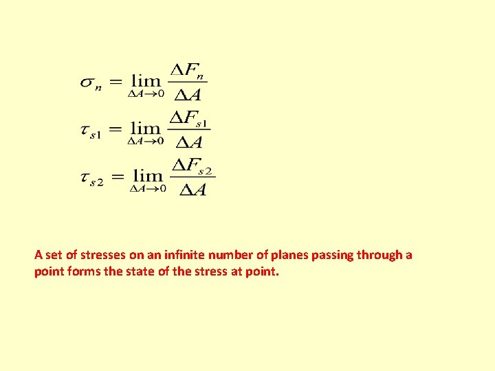 A set of stresses on an infinite number of planes passing through a point