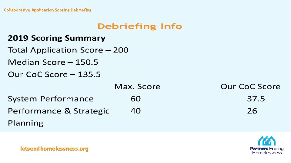 Collaborative Application Scoring Debriefing letsendhomelessness. org 