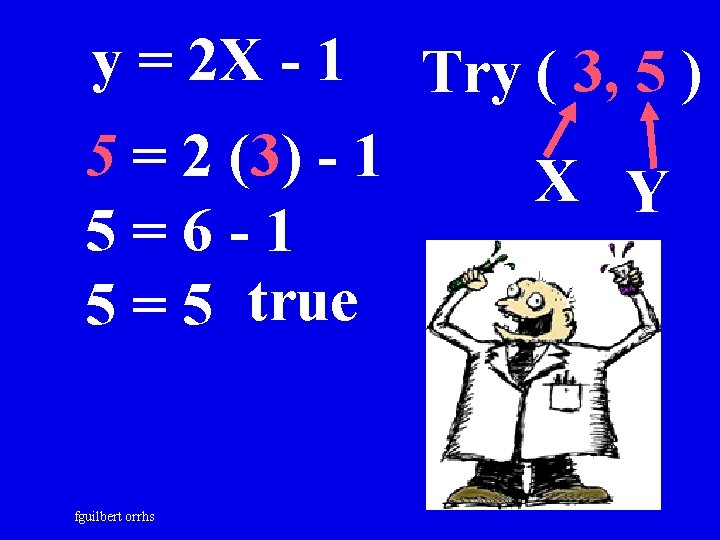 y = 2 X - 1 5 = 2 (3) - 1 5=6 -1
