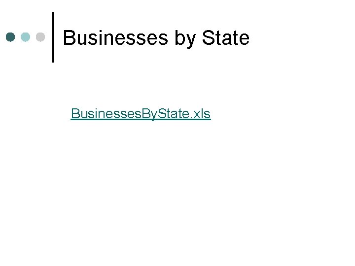 Businesses by State Businesses. By. State. xls 