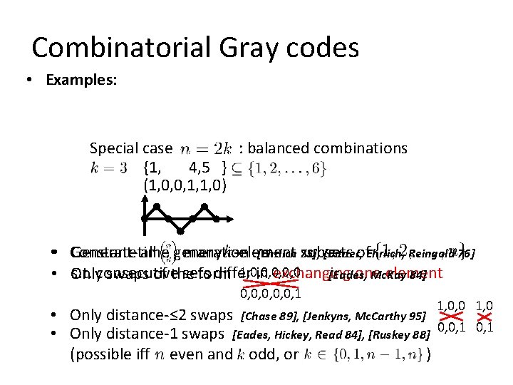 Combinatorial Gray codes • Examples: Special case : balanced combinations {1, 4, 5 }