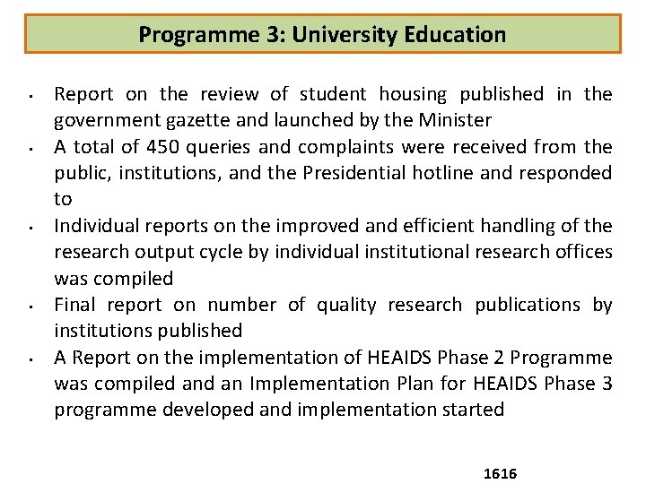Programme 3: University Education • • • Report on the review of student housing