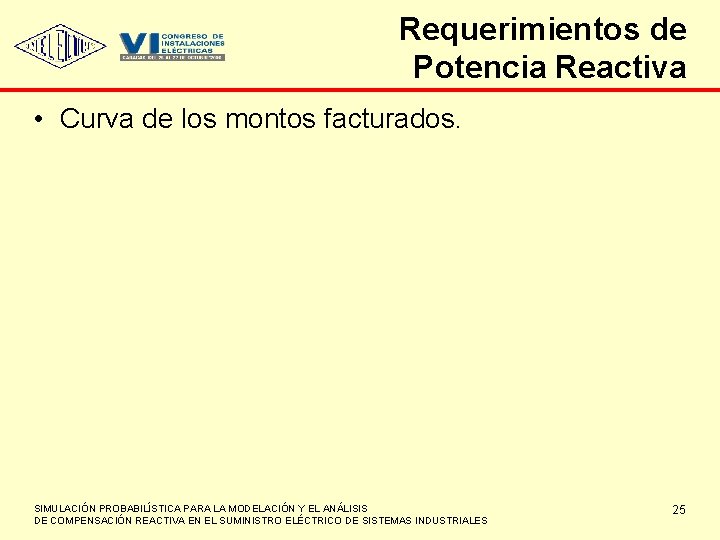 Requerimientos de Potencia Reactiva • Curva de los montos facturados. SIMULACIÓN PROBABILÍSTICA PARA LA