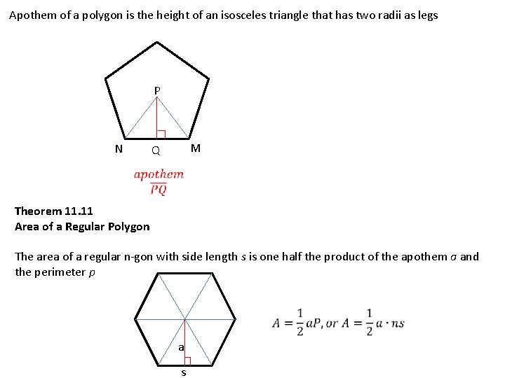 Apothem of a polygon is the height of an isosceles triangle that has two