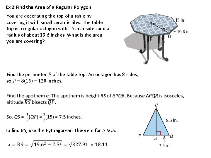 Ex 2 Find the Area of a Regular Polygon You are decorating the top