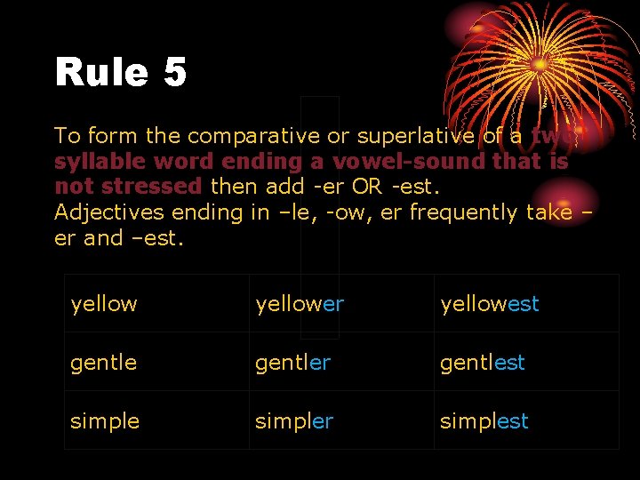 Rule 5 To form the comparative or superlative of a two syllable word ending