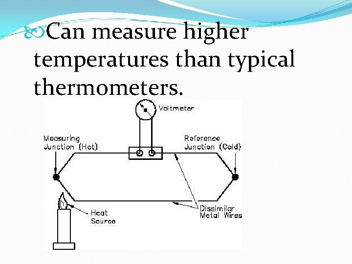  Can measure higher temperatures than typical thermometers. 