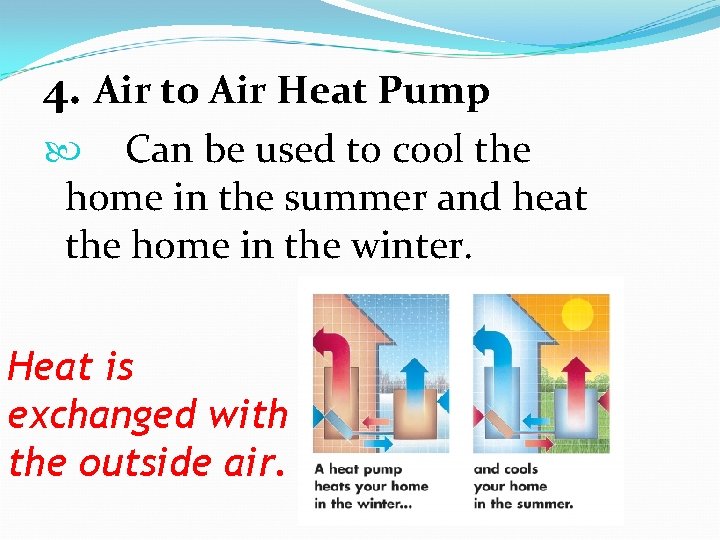 4. Air to Air Heat Pump Can be used to cool the home in