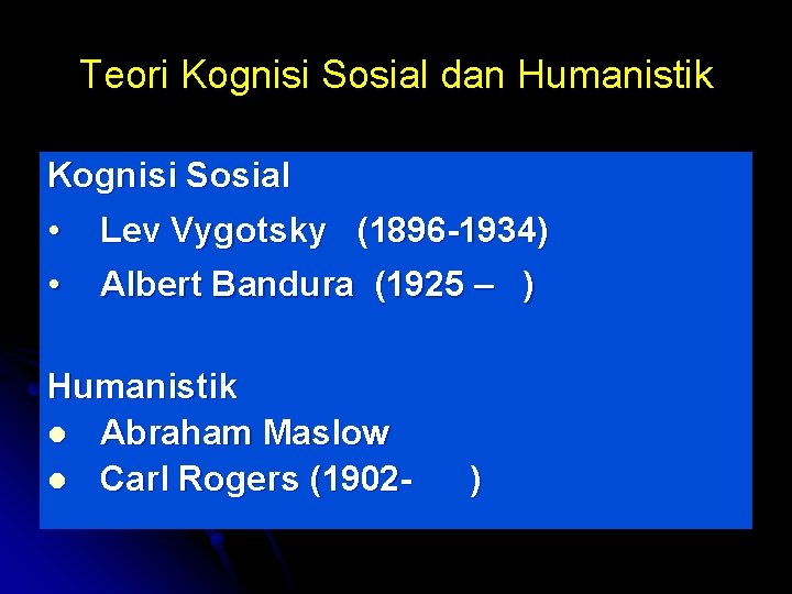 Teori Kognisi Sosial dan Humanistik Kognisi Sosial • Lev Vygotsky (1896 -1934) • Albert