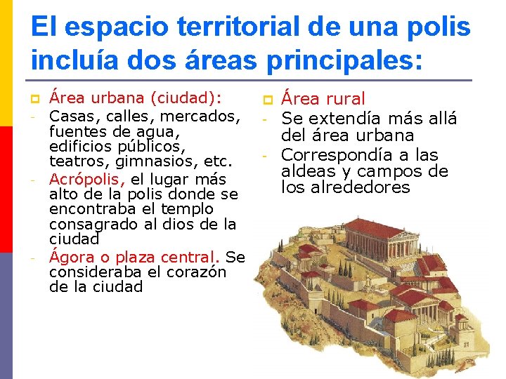 El espacio territorial de una polis incluía dos áreas principales: p - - -