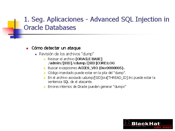 1. Seg. Aplicaciones - Advanced SQL Injection in Oracle Databases n Cómo detectar un