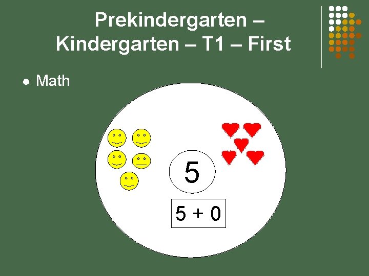 Prekindergarten – Kindergarten – T 1 – First l Math five 5 5+0 