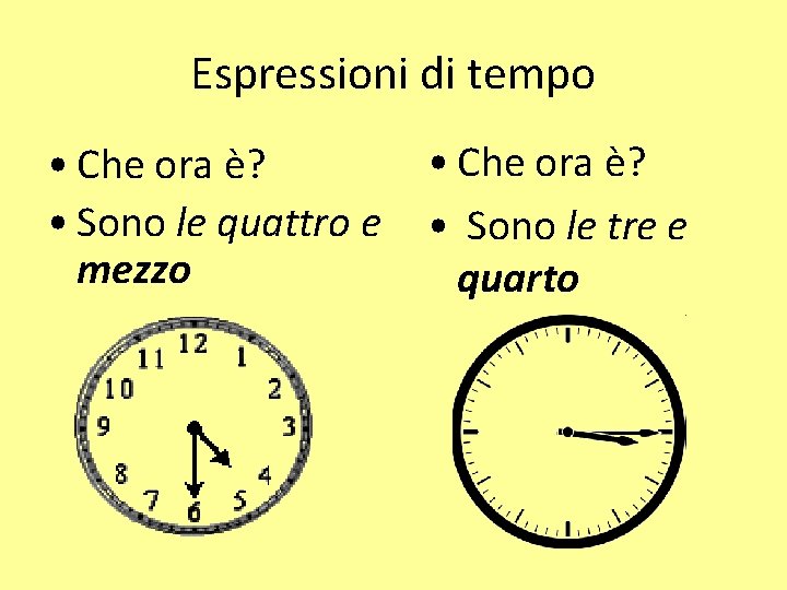 Espressioni di tempo • Che ora è? • Sono le quattro e mezzo •