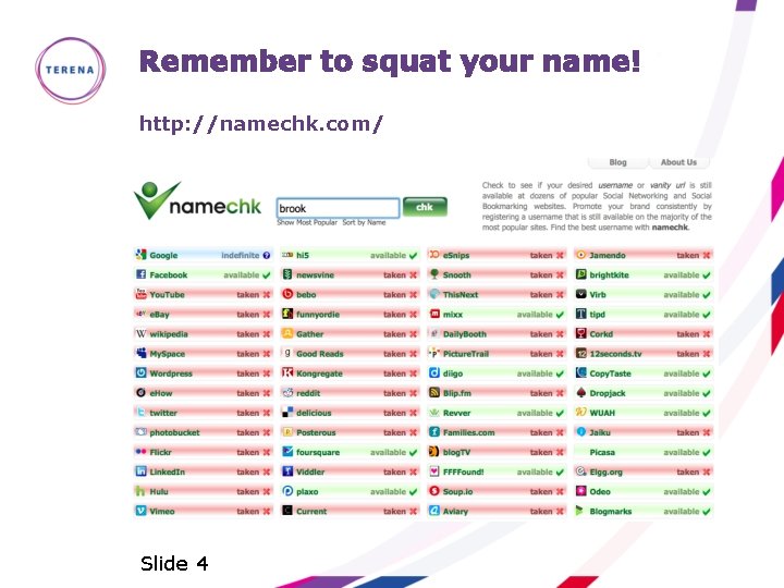 Remember to squat your name! http: //namechk. com/ Slide 4 