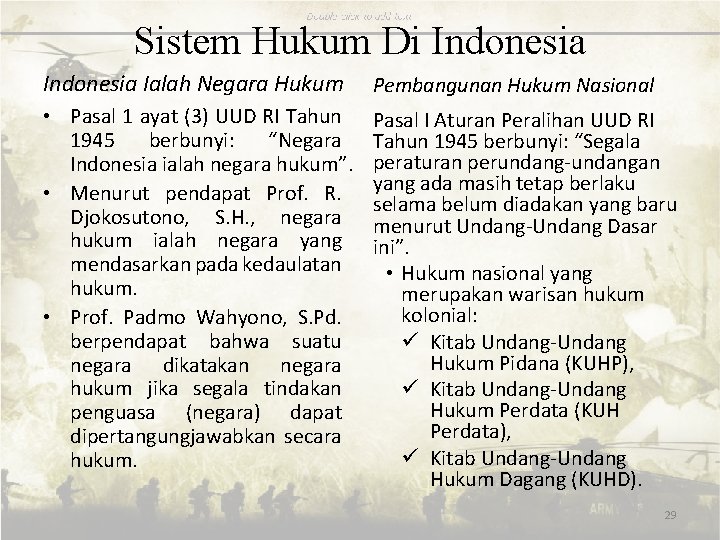 Sistem Hukum Di Indonesia Ialah Negara Hukum Pembangunan Hukum Nasional • Pasal 1 ayat