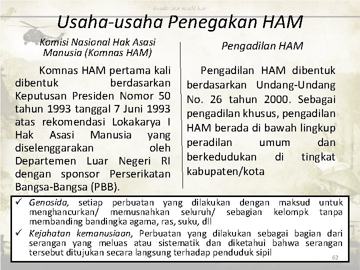 Usaha-usaha Penegakan HAM Komisi Nasional Hak Asasi Manusia (Komnas HAM) Komnas HAM pertama kali