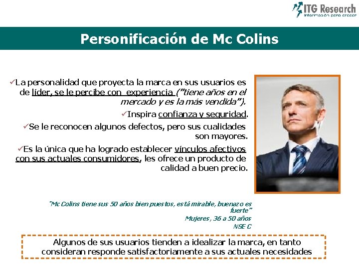 Personificación de Mc Colins üLa personalidad que proyecta la marca en sus usuarios es