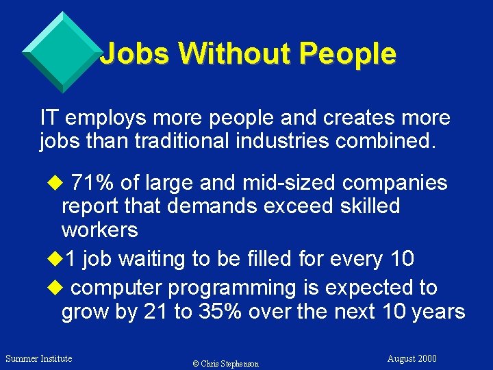 Jobs Without People IT employs more people and creates more jobs than traditional industries