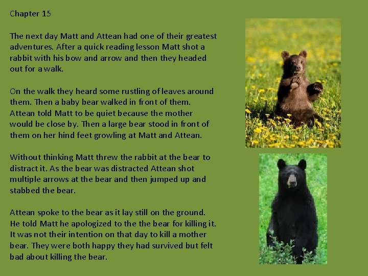 Chapter 15 The next day Matt and Attean had one of their greatest adventures.