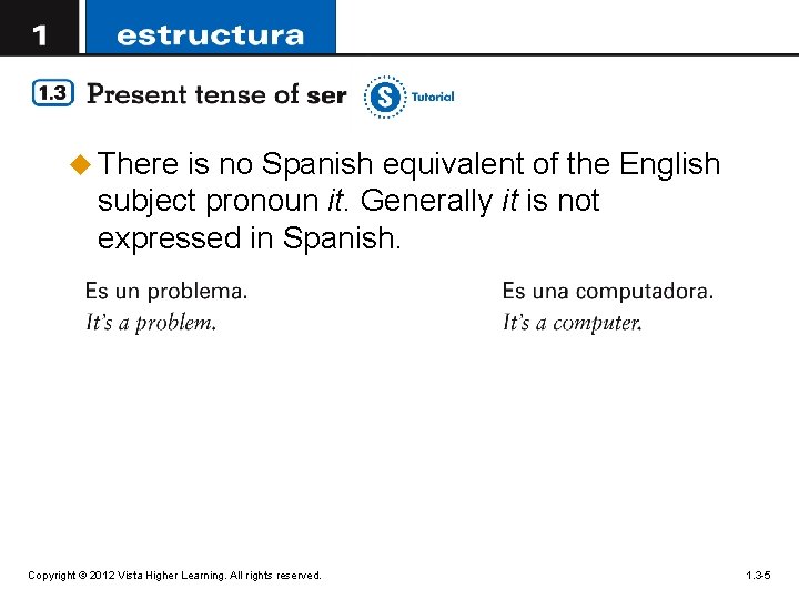 u There is no Spanish equivalent of the English subject pronoun it. Generally it
