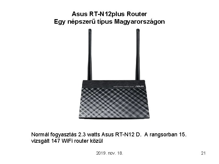 Asus RT-N 12 plus Router Egy népszerű típus Magyarországon Normál fogyasztás 2. 3 watts