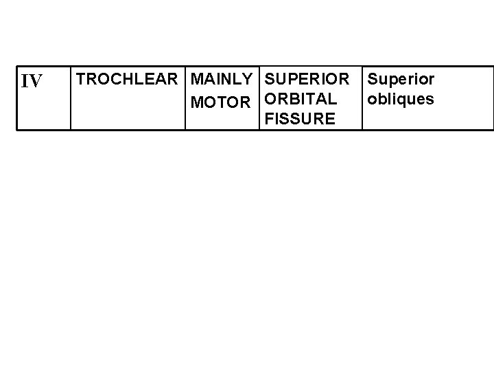 IV TROCHLEAR MAINLY SUPERIOR MOTOR ORBITAL FISSURE Superior obliques 