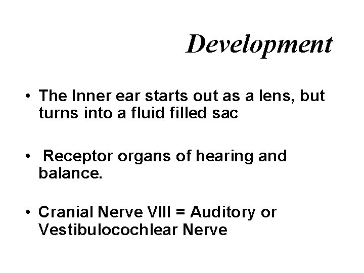 Development • The Inner ear starts out as a lens, but turns into a