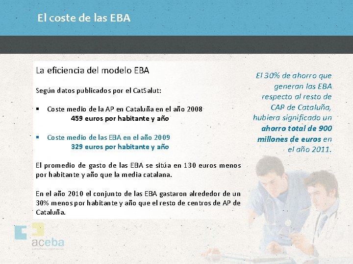 El coste de las EBA La eficiencia del modelo EBA Según datos publicados por