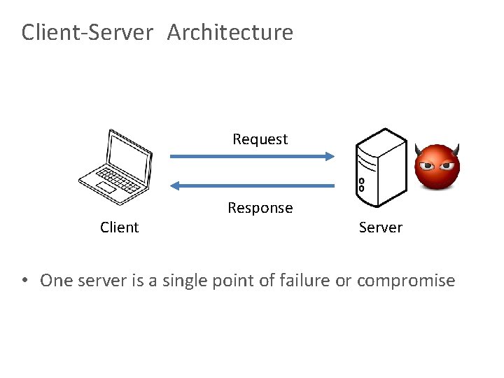 Client-Server Architecture Request Client Response Server • One server is a single point of