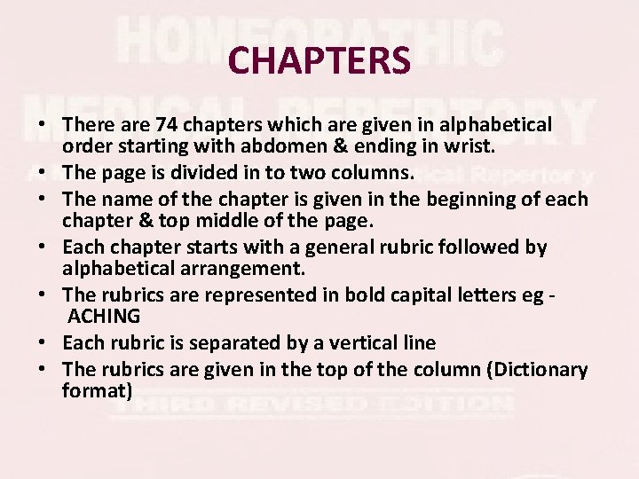 CHAPTERS • There are 74 chapters which are given in alphabetical order starting with CHAPTERS • There are 74 chapters which are given in alphabetical order starting with