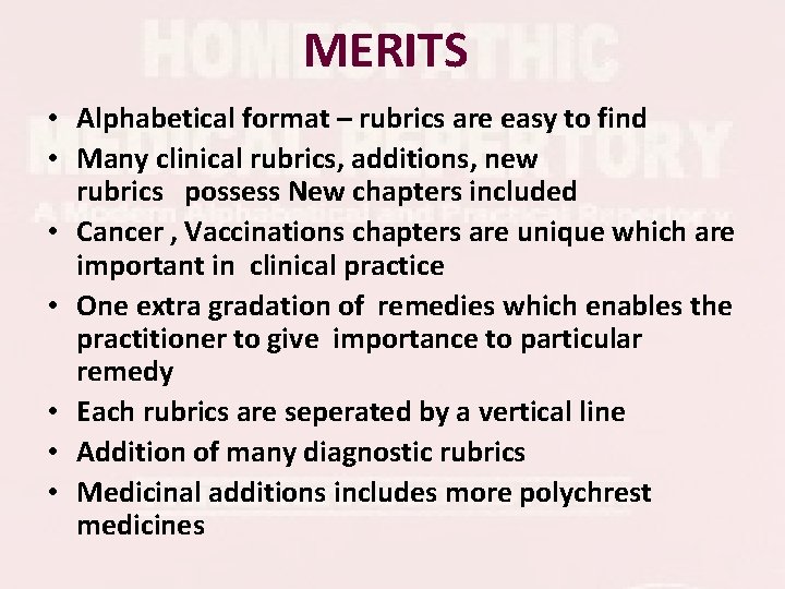 MERITS • Alphabetical format – rubrics are easy to find • Many clinical rubrics, MERITS • Alphabetical format – rubrics are easy to find • Many clinical rubrics,