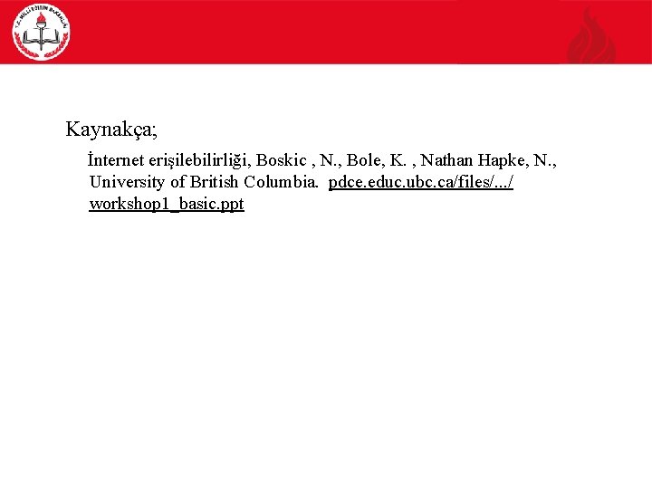 Kaynakça; İnternet erişilebilirliği, Boskic , N. , Bole, K. , Nathan Hapke, N. ,