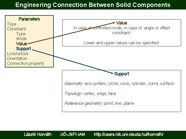 Engineering Connection Between Solid Components Parameters Type Constraint Type Mode Value Support Lock/unlock Orientation