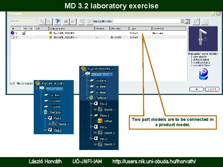 MD 3. 2 laboratory exercise Two part models are to be connected in a