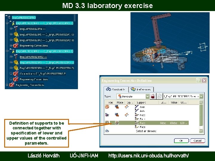 MD 3. 3 laboratory exercise Definition of supports to be connected together with specification