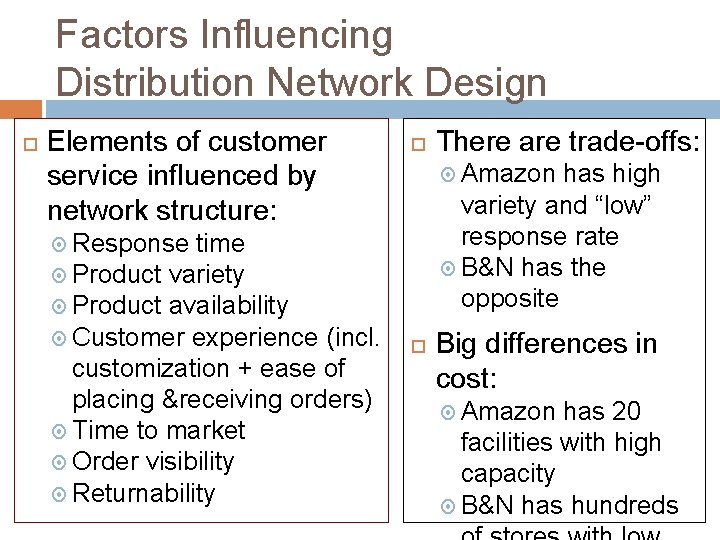 Factors Influencing Distribution Network Design Elements of customer service influenced by network structure: time