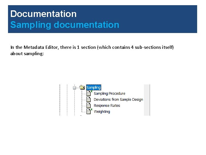 Documentation Sampling documentation In the Metadata Editor, there is 1 section (which contains 4