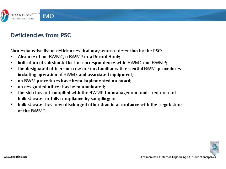 IMO Deficiencies from PSC Non-exhaustive list of deficiencies that may warrant detention by the