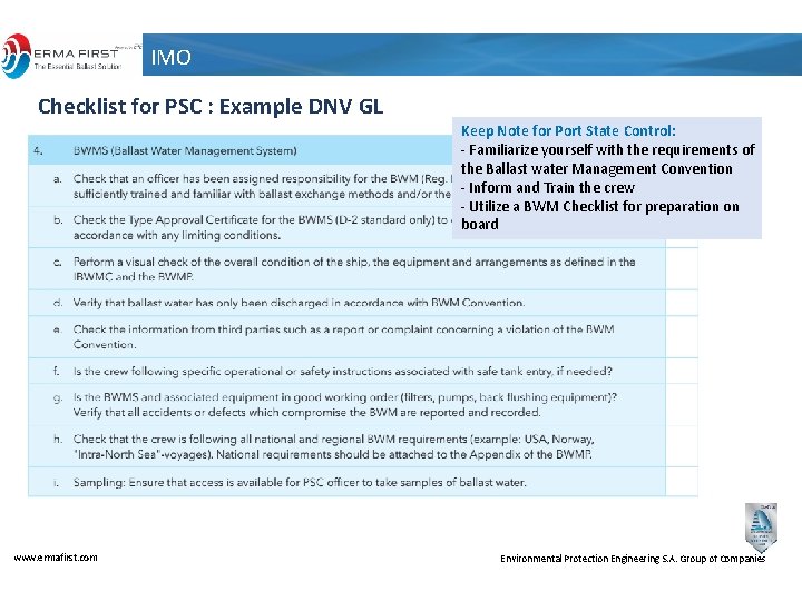 IMO Checklist for PSC : Example DNV GL Keep Note for Port State Control: