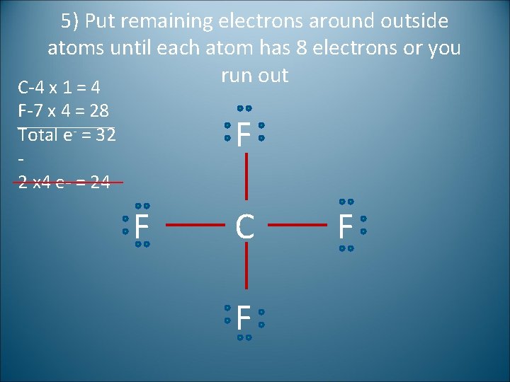 5) Put remaining electrons around outside atoms until each atom has 8 electrons or
