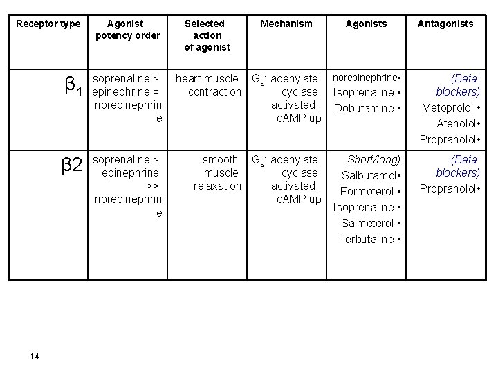 Receptor type Agonist potency order β 1 isoprenaline > epinephrine = norepinephrin e heart