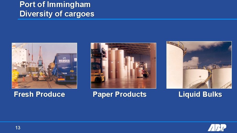 Port of Immingham Diversity of cargoes Fresh Produce 13 Paper Products Liquid Bulks 