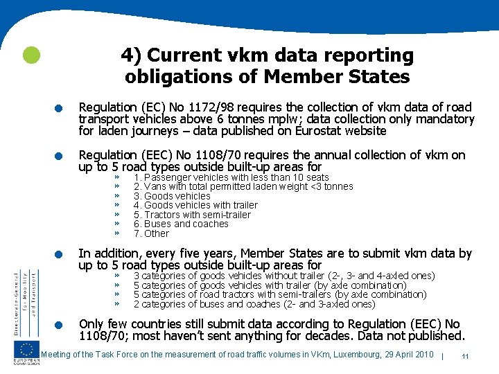  4) Current vkm data reporting obligations of Member States . . Regulation (EC)