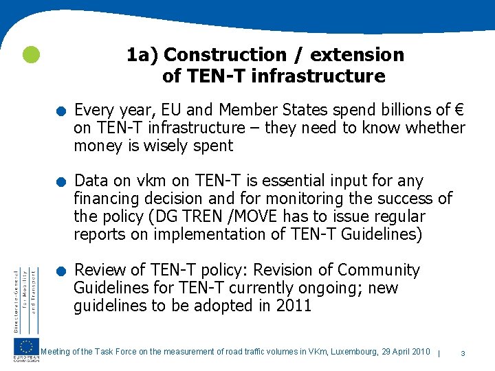  . . . 1 a) Construction / extension of TEN-T infrastructure Every year,