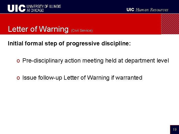 UIC Human Resources Letter of Warning (Civil Service) Initial formal step of progressive discipline: